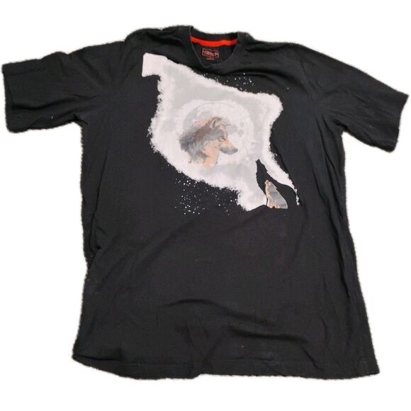 Men’s Large T-Shirt Black Graphic Tee Wolf Alaska Nature Outdoors Casual - Picture 1 of 4